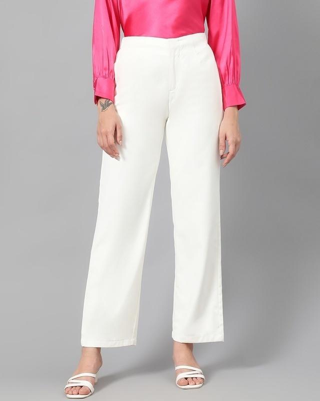 women's creamy white straight fit trousers