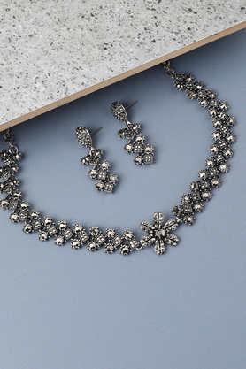 women's crystal daisy jewellery set - dark silver