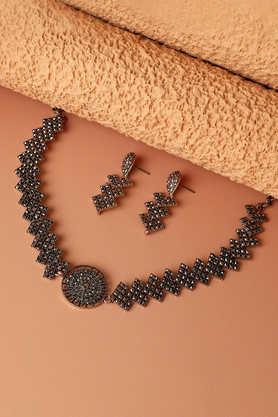 women's crystal ring jewellery set - dark silver