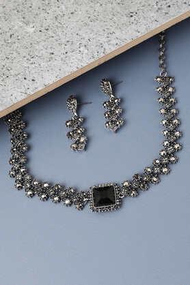 women's crystal square jewellery set - black