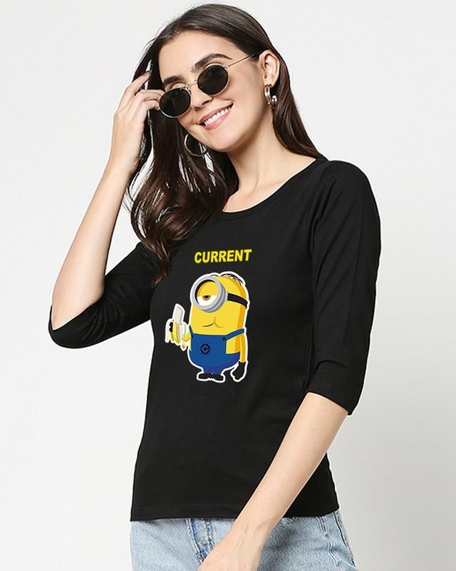 women's current mood minion 3/4 sleeve graphic printed slim fit t-shirt