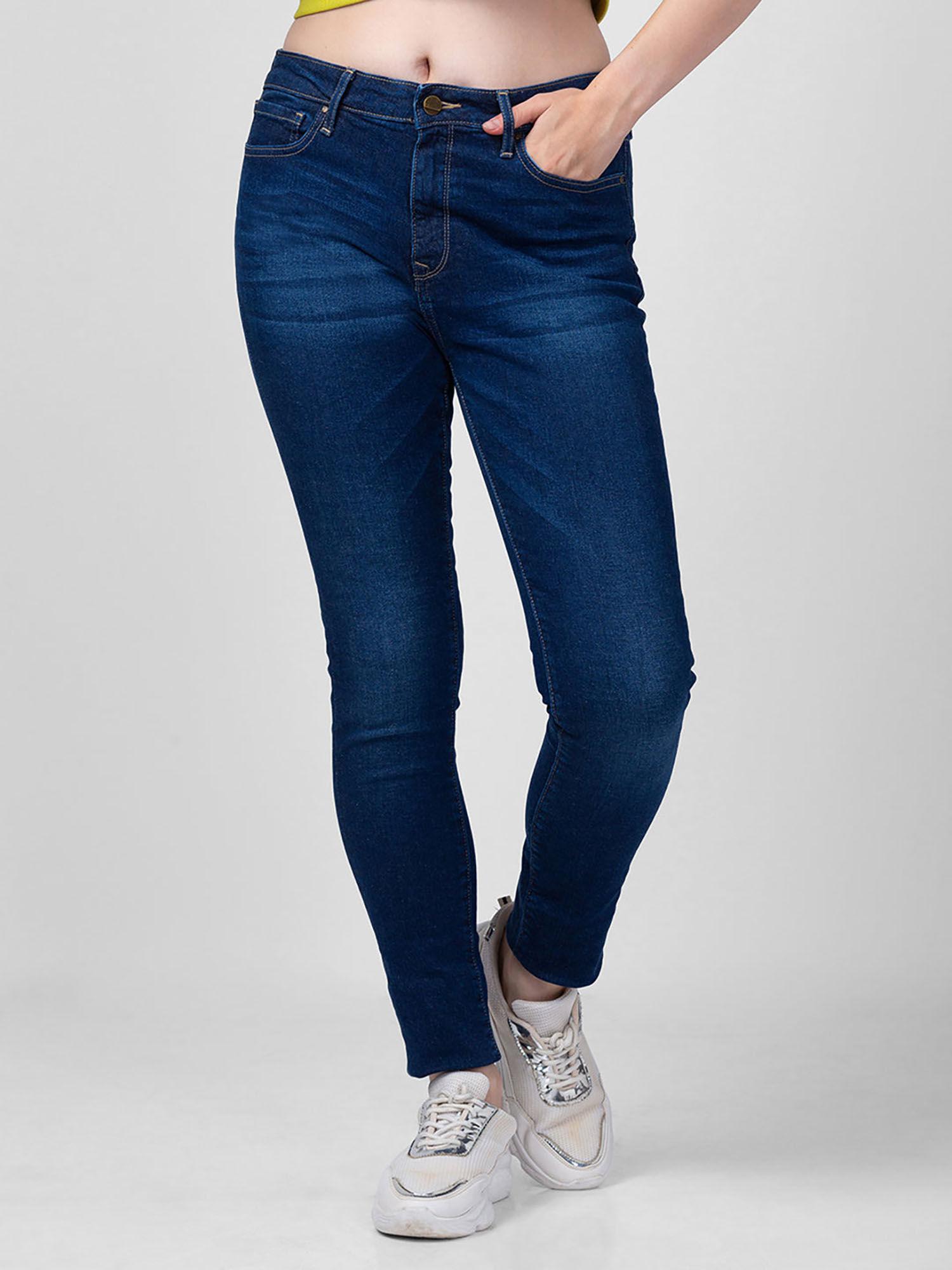 women's dark blue cotton skinny fit regular length jeans (adora)