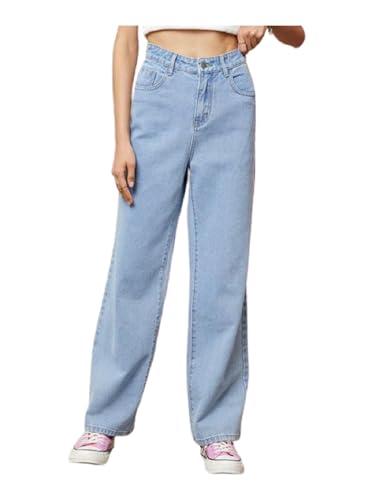 women's denim wide leg jeans i full-length high waist stretchable baggy pants i clean look solid relaxed fit pant i stylish & trendy look i for office, party, home girls & women (28, light blue)