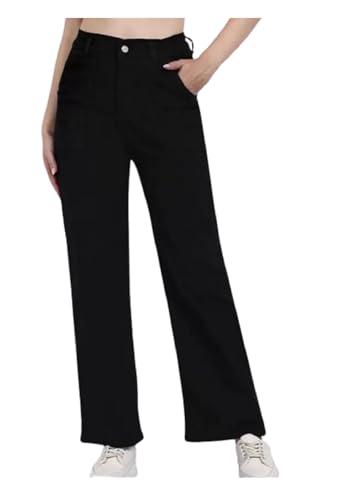 women's denim wide leg jeans i full-length high waist stretchable baggy pants i clean look solid relaxed fit pant i stylish & trendy look i for office, party, home girls & women (32, black)