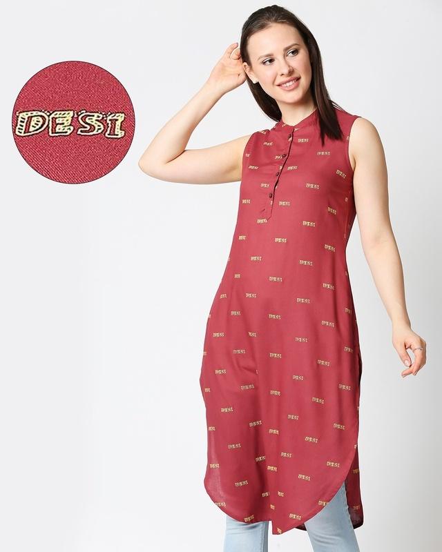 women's desi printed red kurta