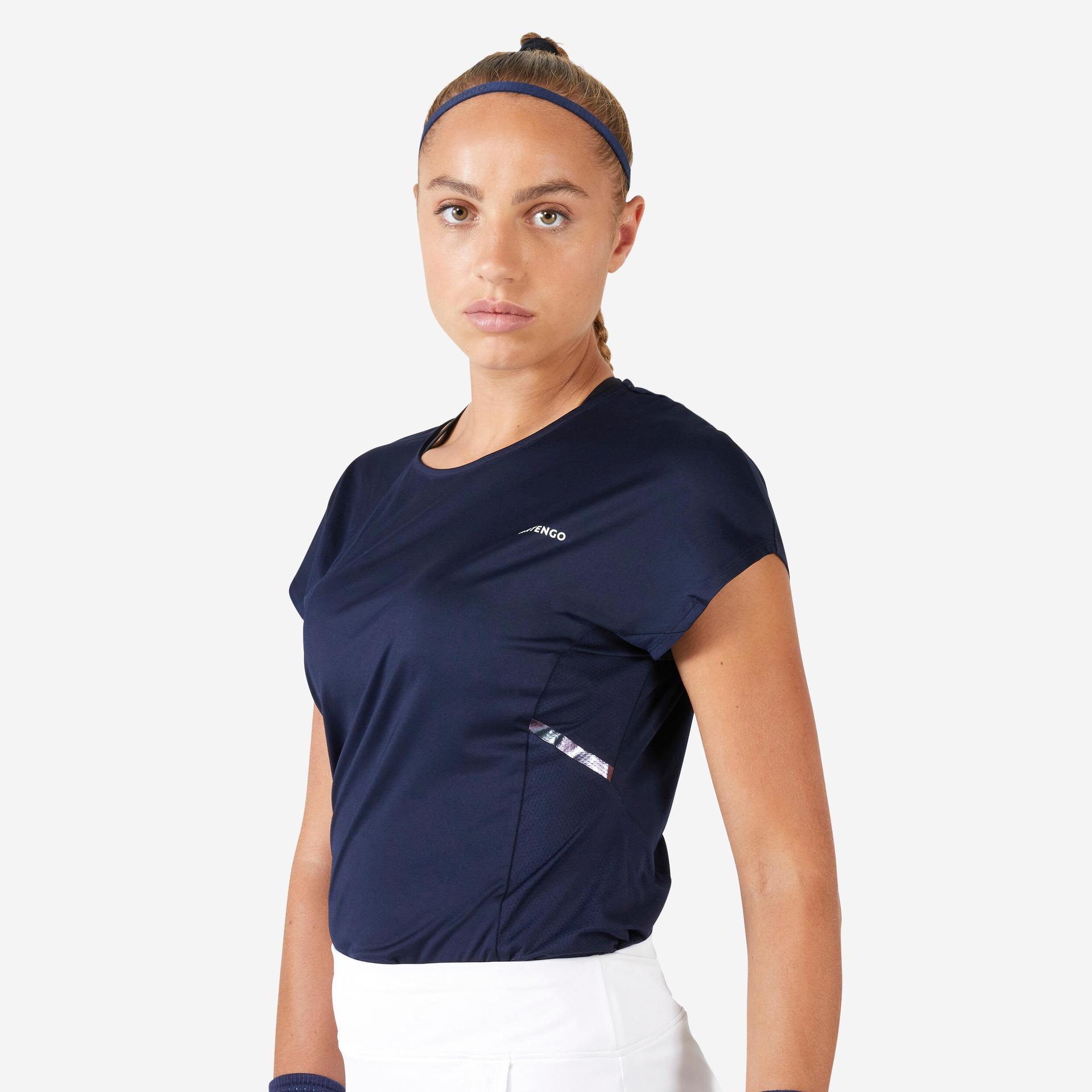 women's dry crew neck soft tennis t-shirt dry 500 - blue/black