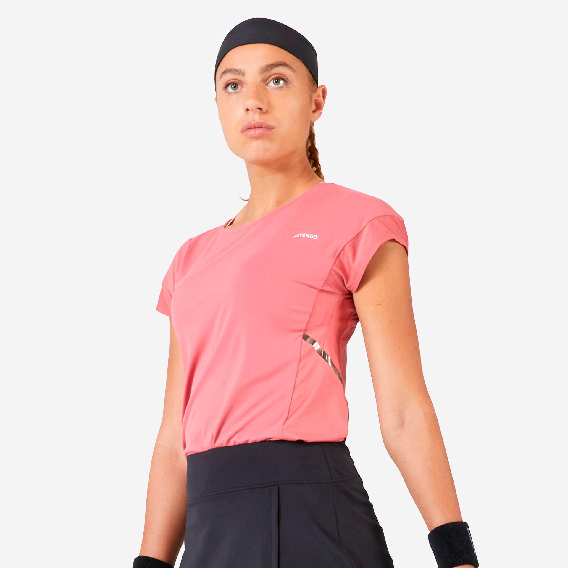 women's dry crew neck soft tennis t-shirt dry 500 - pink