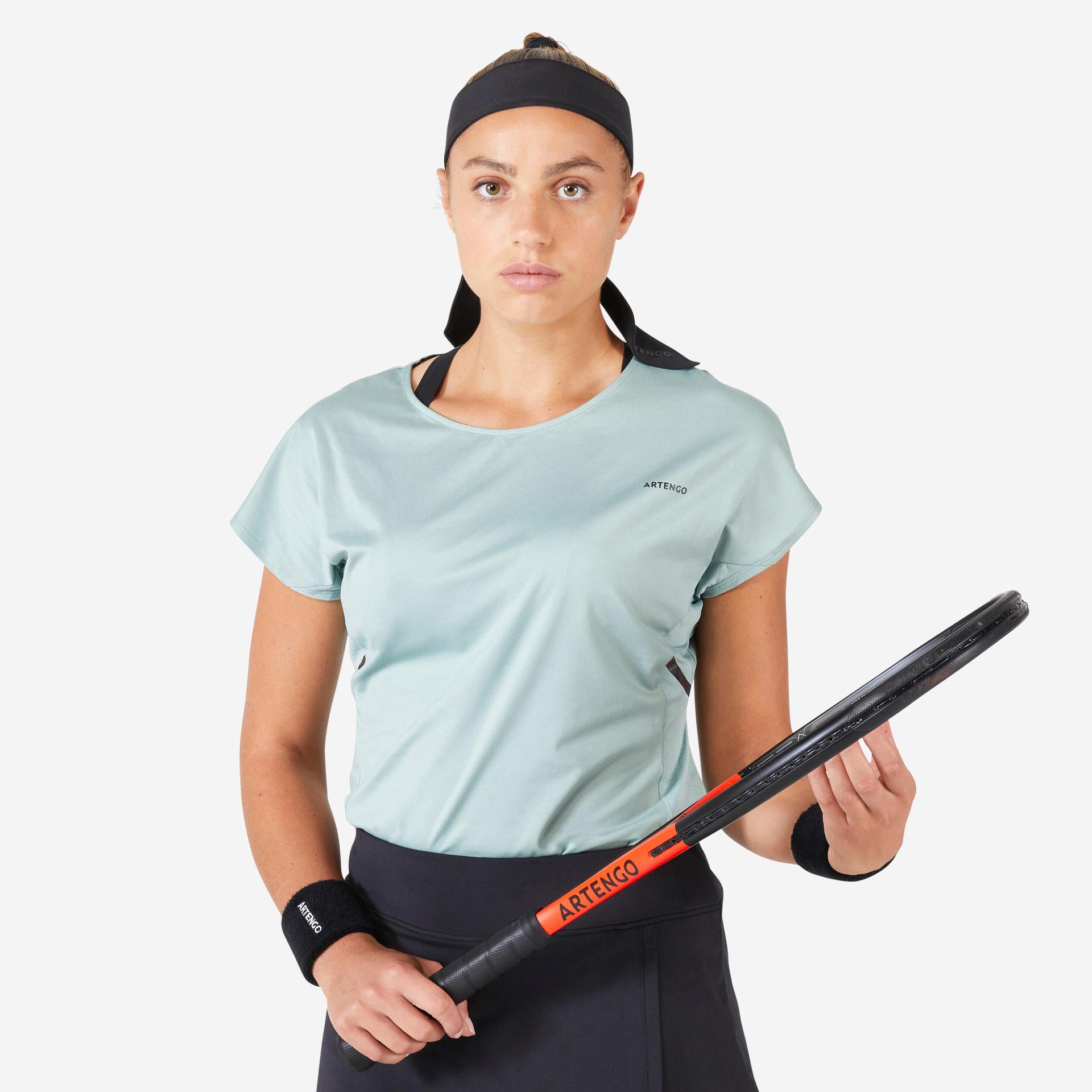 women's dry crew neck soft tennis t-shirt dry 500 - verdigris