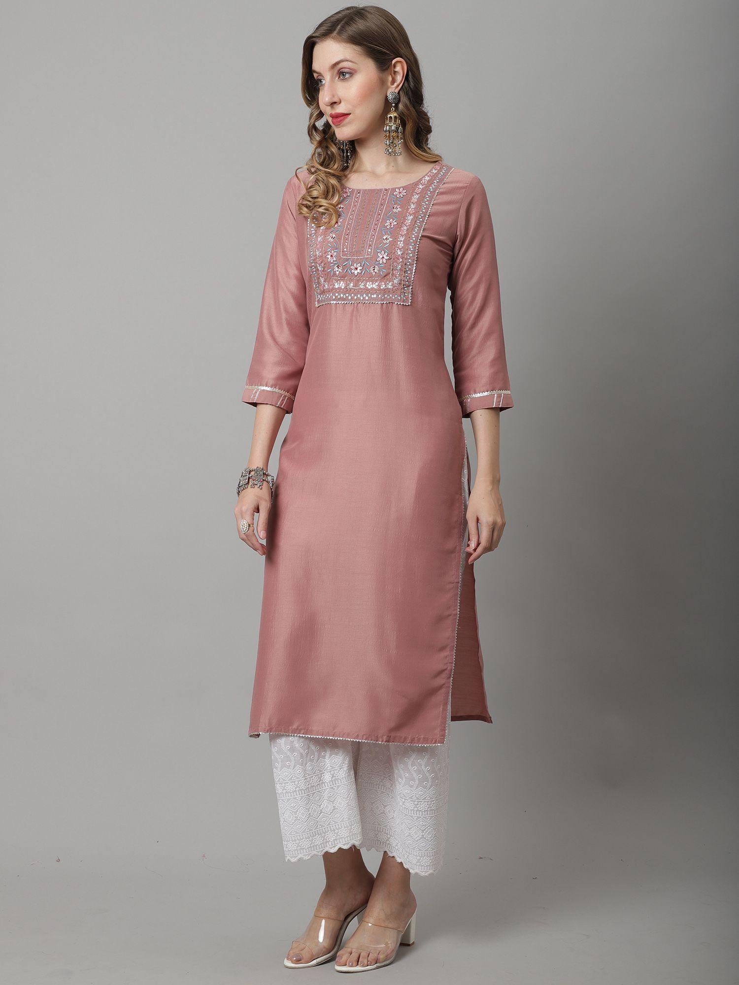 women's dusty pink cotton jaipuri printed kurti