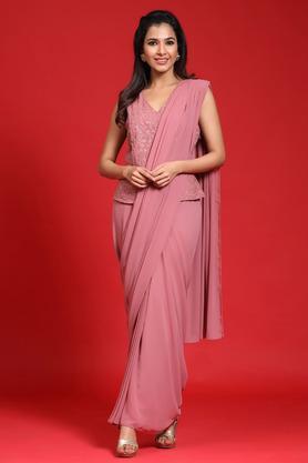women's embellished saree style dress - rose gold