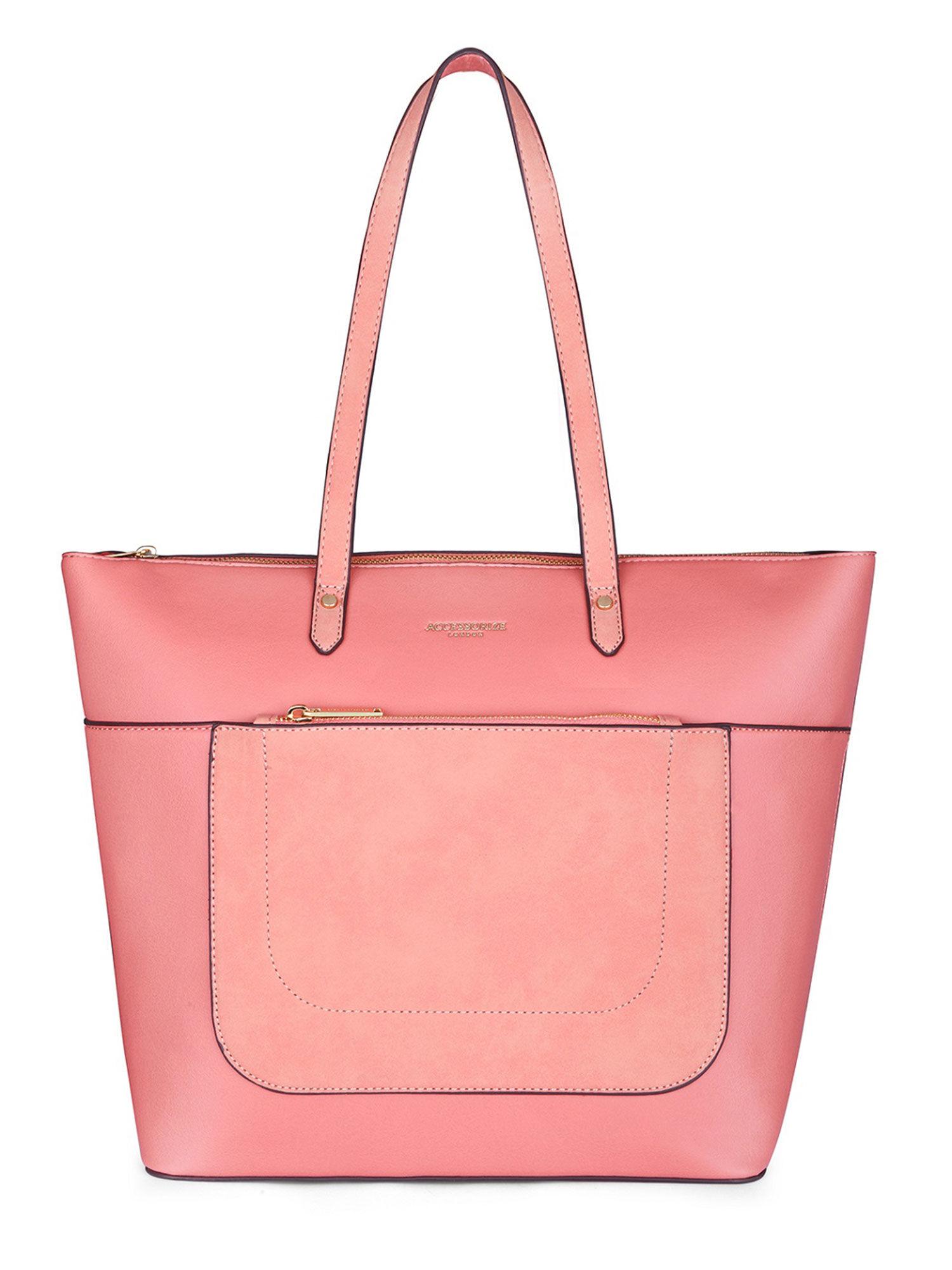 women's faux leather coral spacious emily tote bag
