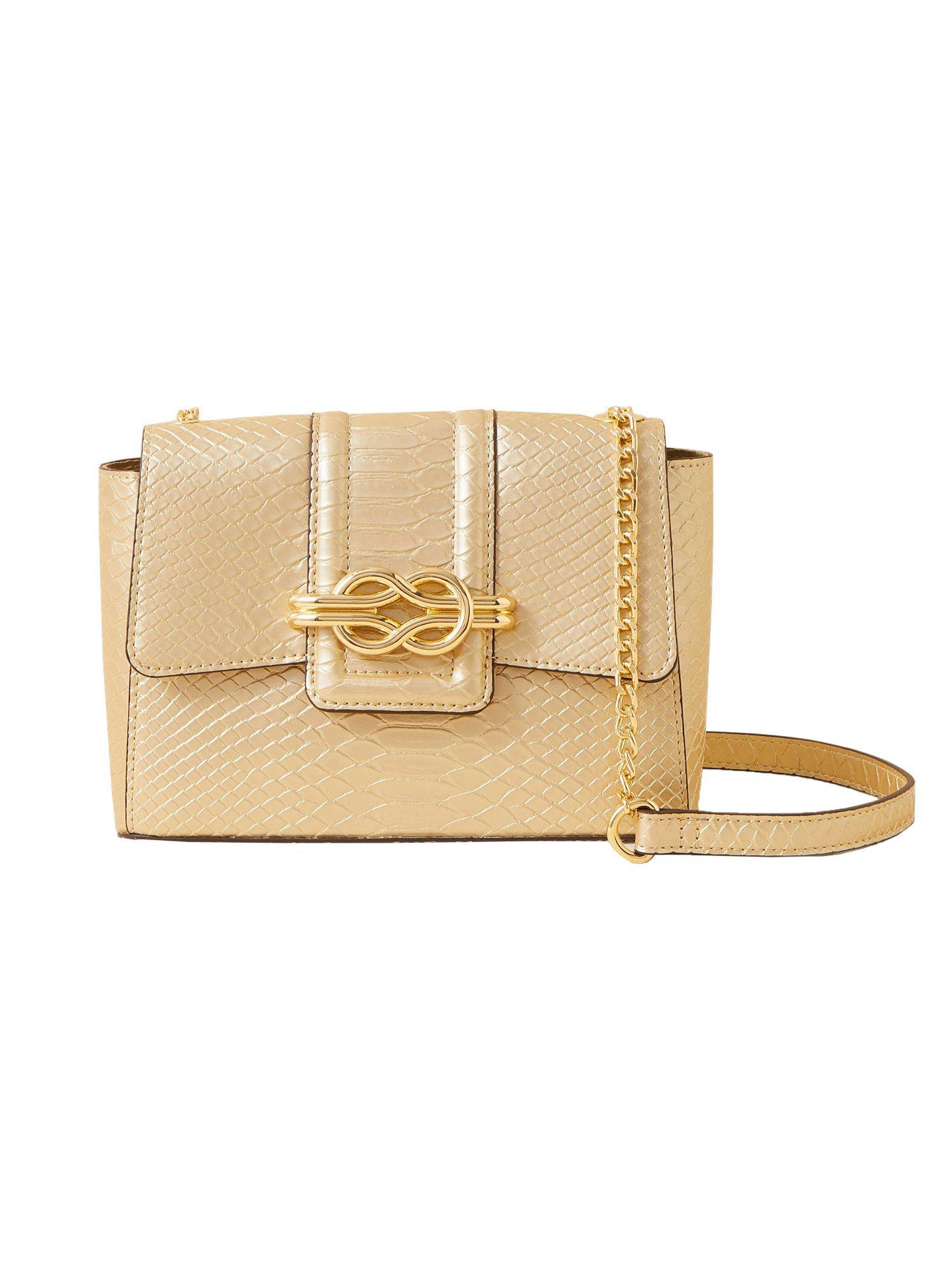women's faux leather gold snaffle detail faux crossbody sling bag