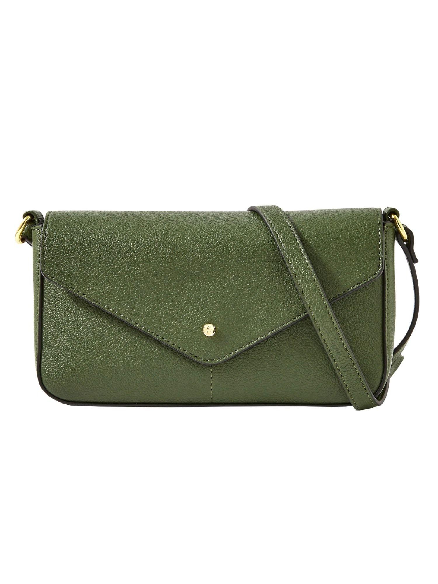 women's faux leather green envelope charm sling bag