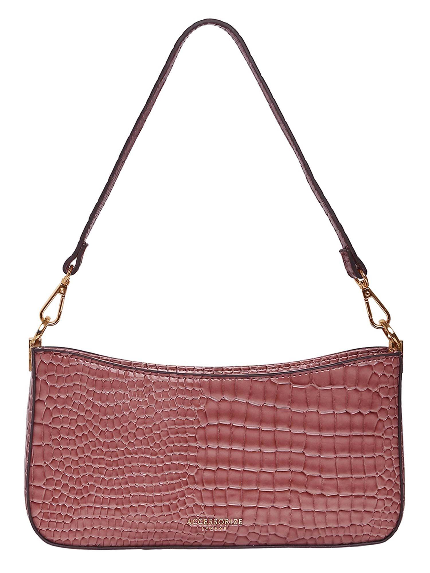 women's faux leather pink croc roxanne baguette shoulder bag