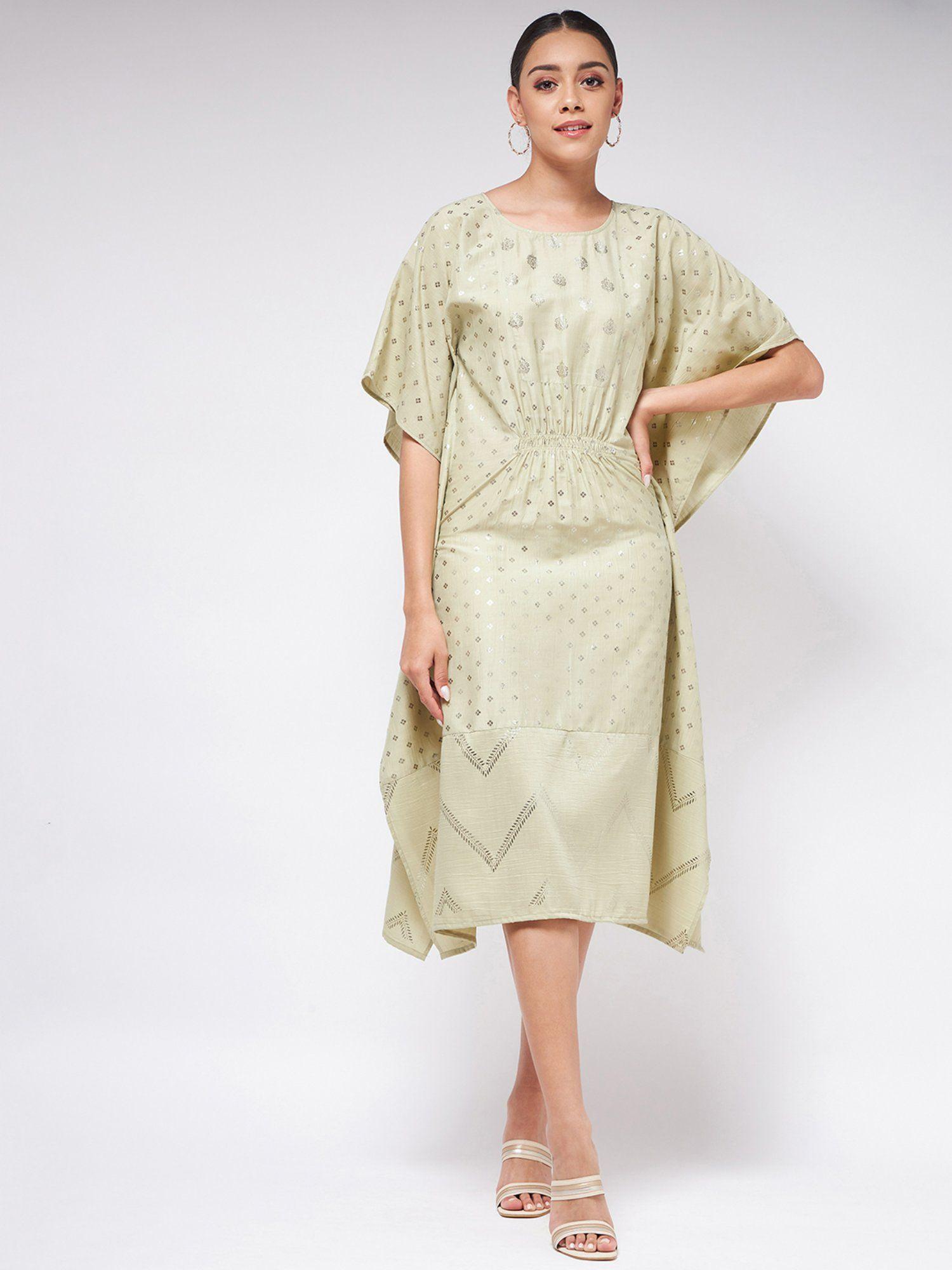 women's festive foil printed yoke kaftan dress