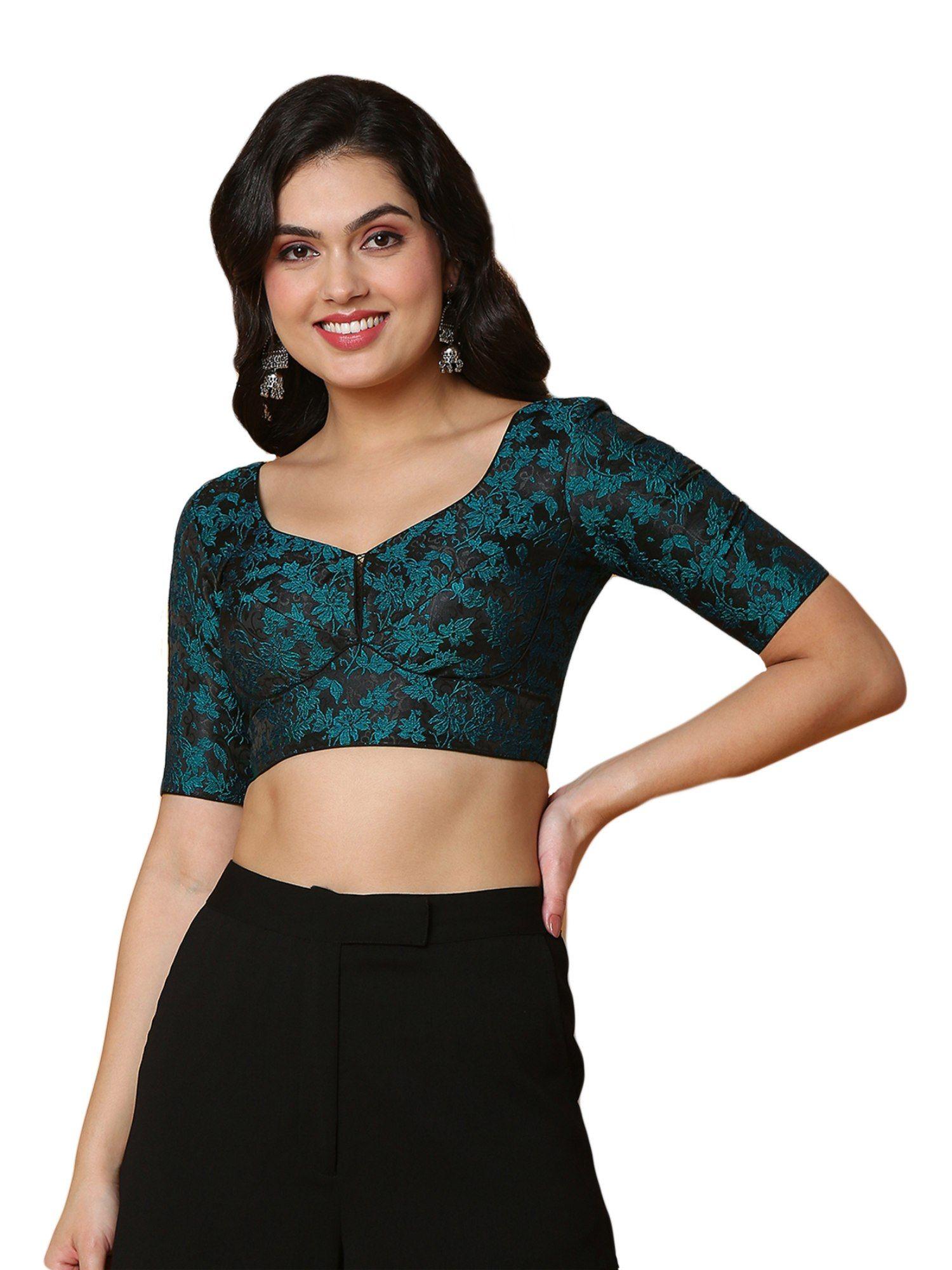 women's firozi jacquard readymade saree blouse