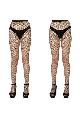 women's fishnet pattern mesh pantyhose stockings pack of 2 - black