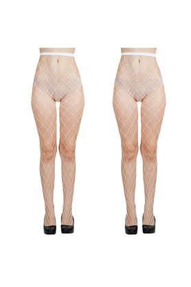 women's fishnet pattern mesh pantyhose stockings pack of 2 - white