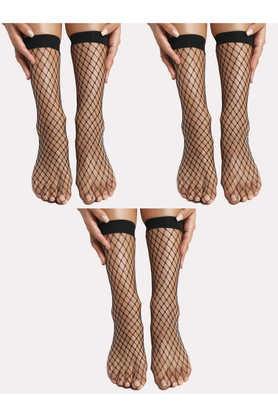 women's fishnet pattern socks - pack of 3 - black