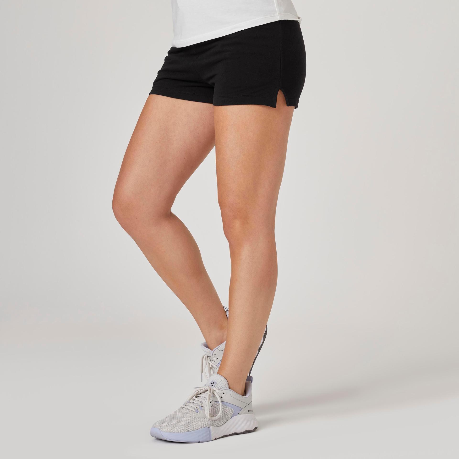 women's fitness cotton shorts 520 with pocket - black