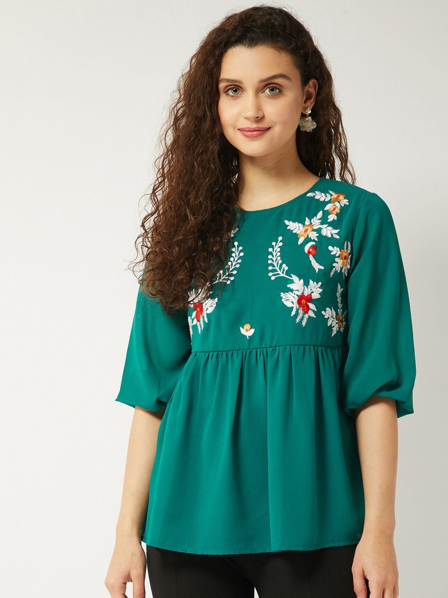 women's floral embroidered sheer top