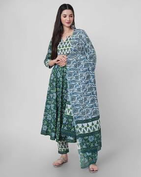 women's floral print flared kurta set