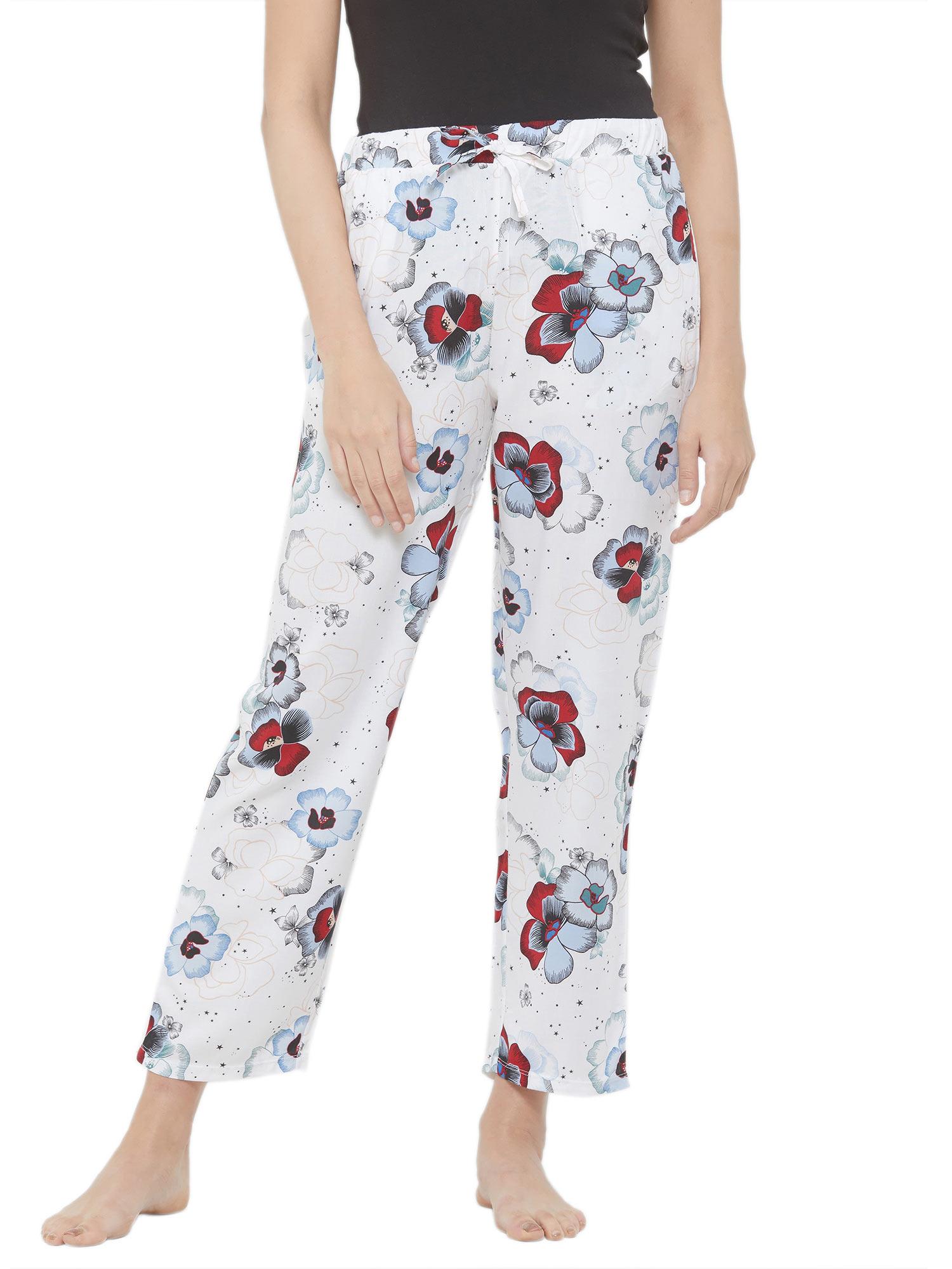 women's floral print pyjama - white