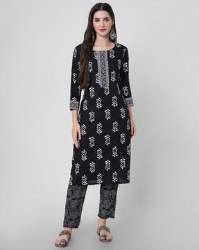 women's floral print straight kurta set