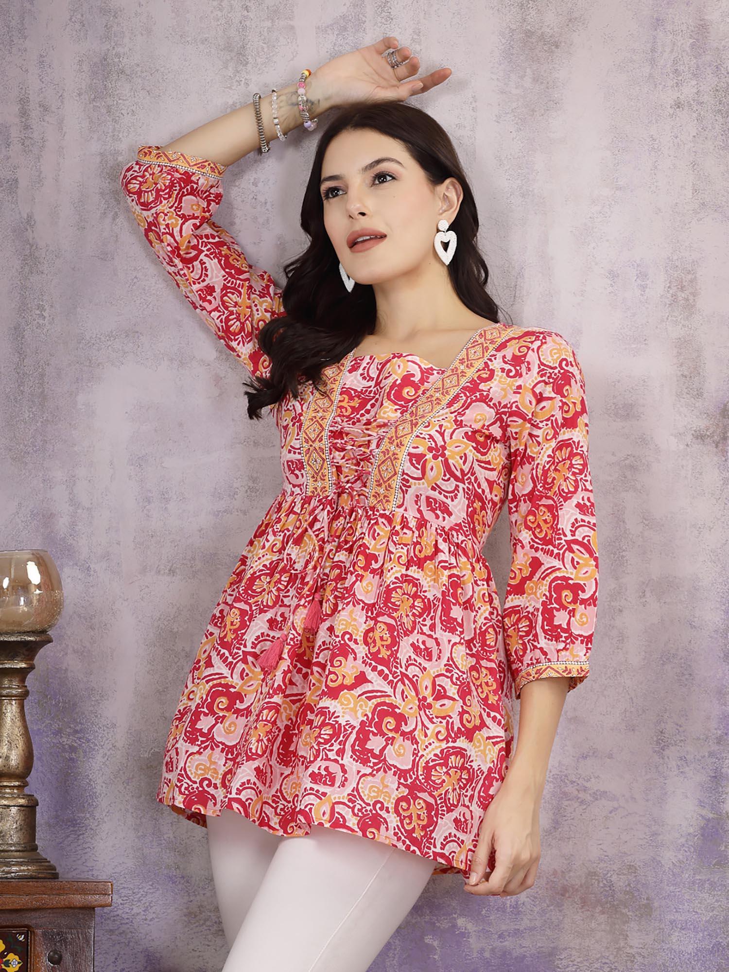 women's floral printed cotton peplum top