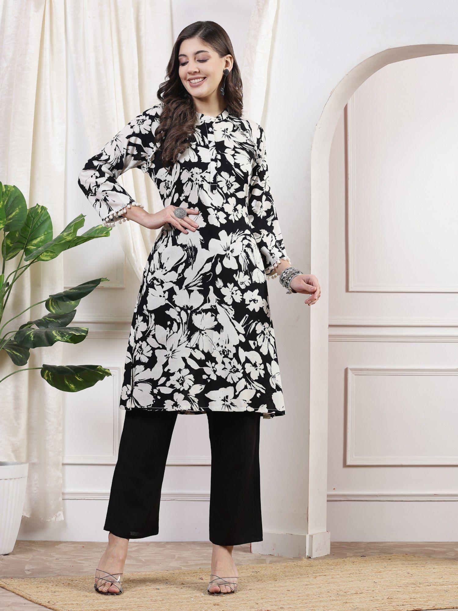 women's floral printed mandarin neck kurta