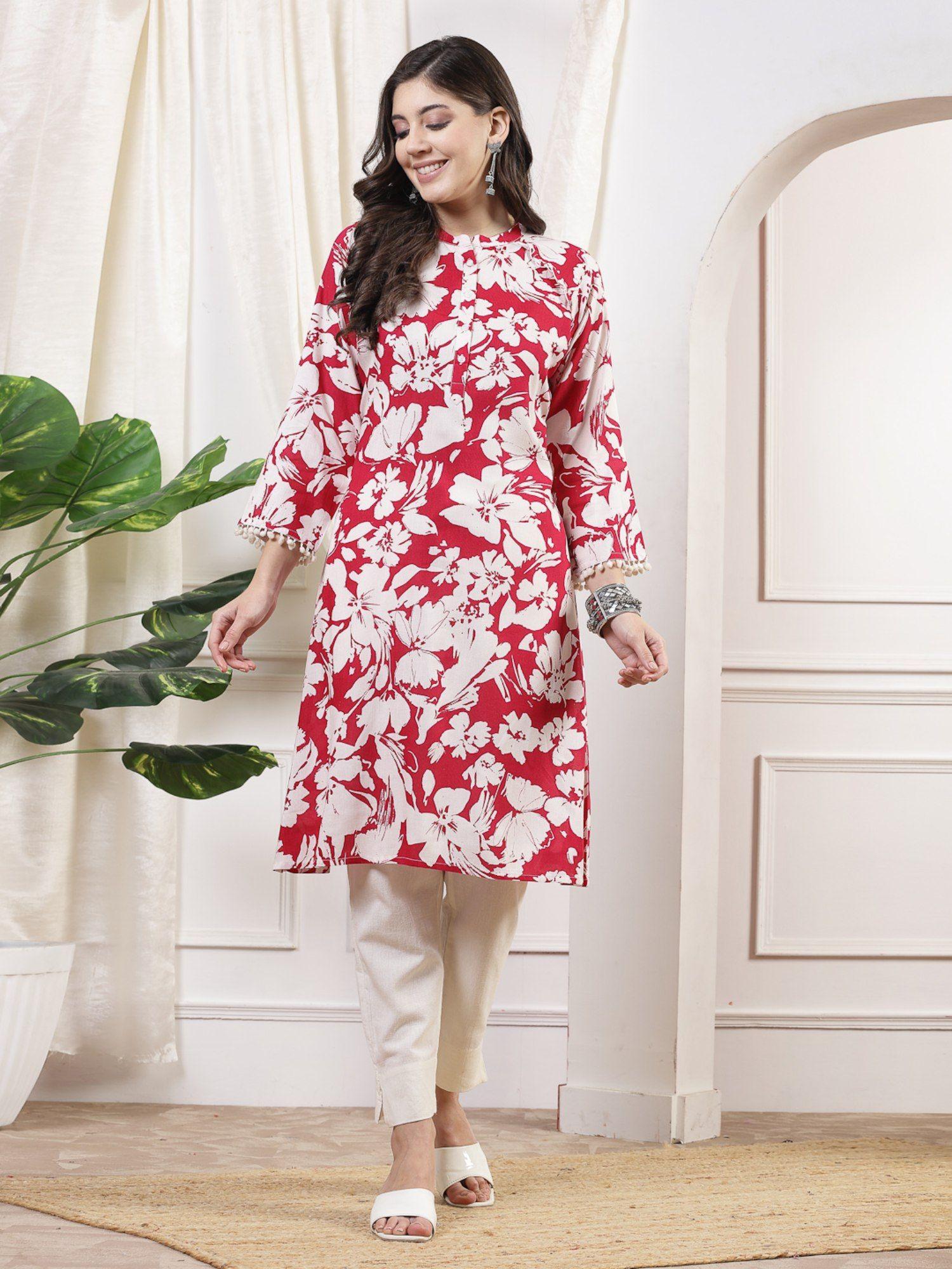 women's floral printed mandarin neck kurta