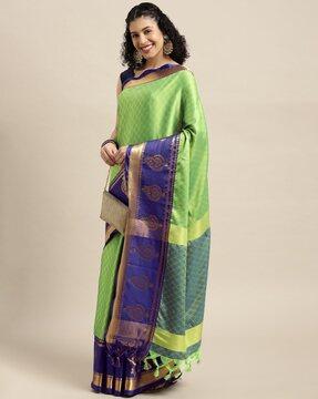 women's floral zari woven banarasi silk blend saree with blouse piece saree