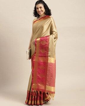 women's floral zari woven banarasi silk blend saree with blouse piece saree