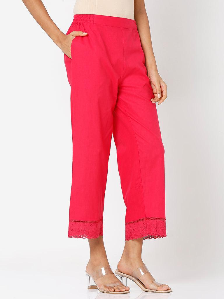 women's fuchsia cotton solid palazzo