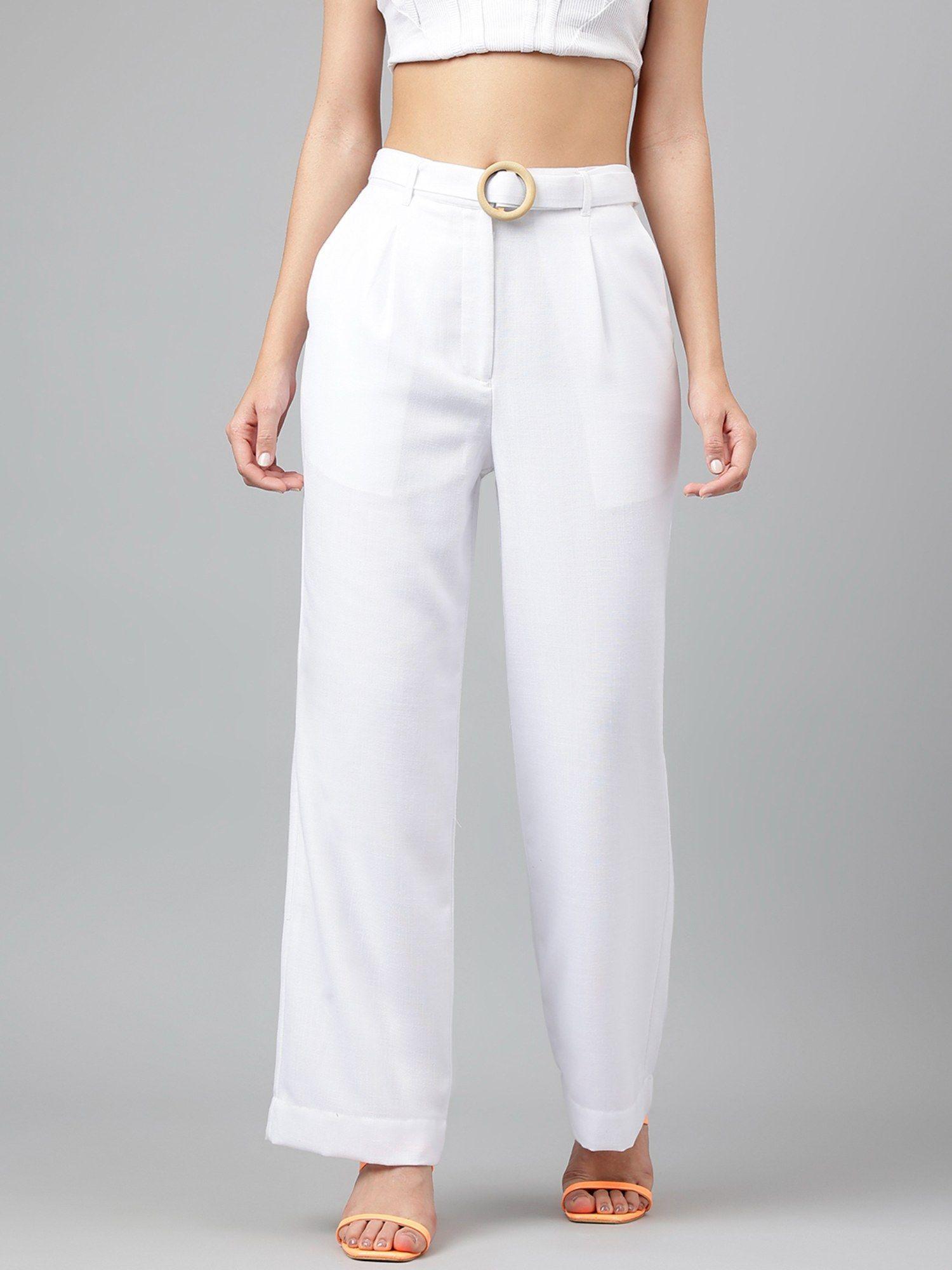 women's full length solid white pant