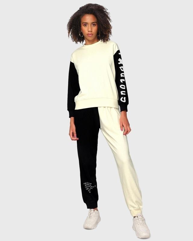 women's gardenia & black fabulous typography oversized sweatshirt & jogger set