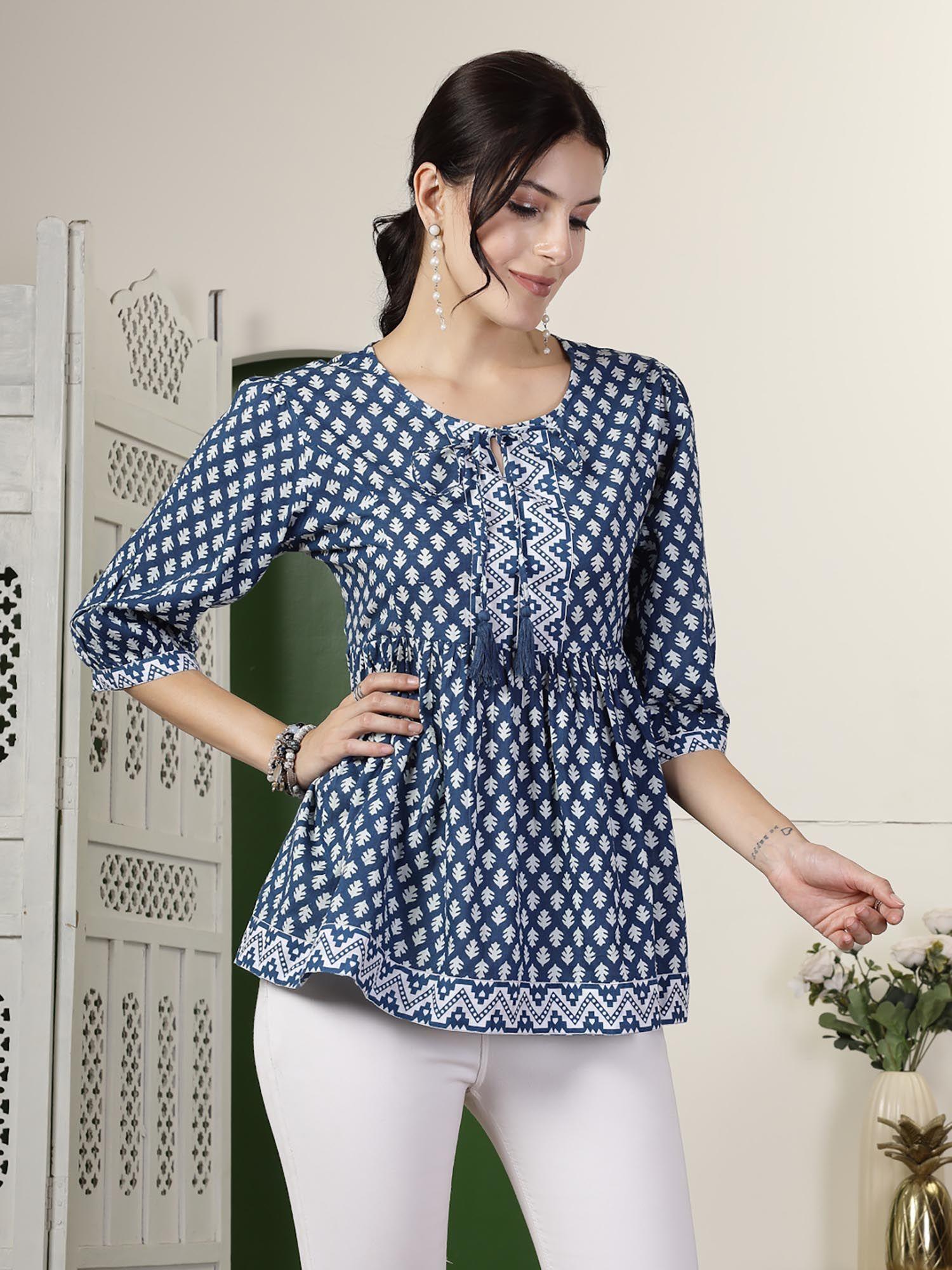 women's geometric printed rayon peplum top