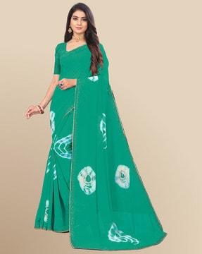 women's georgette printed saree with diamond work lace border printed saree