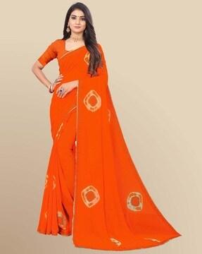 women's georgette printed saree with diamond work lace border printed saree