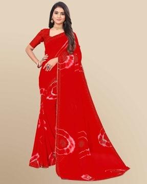 women's georgette printed saree with diamond work lace border printed saree