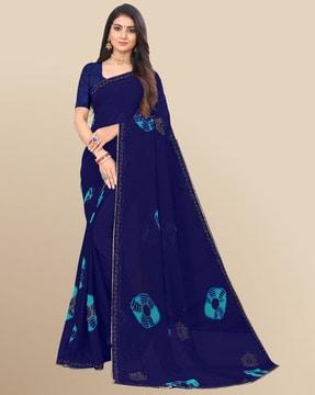 women's georgette printed saree with diamond work lace border printed saree