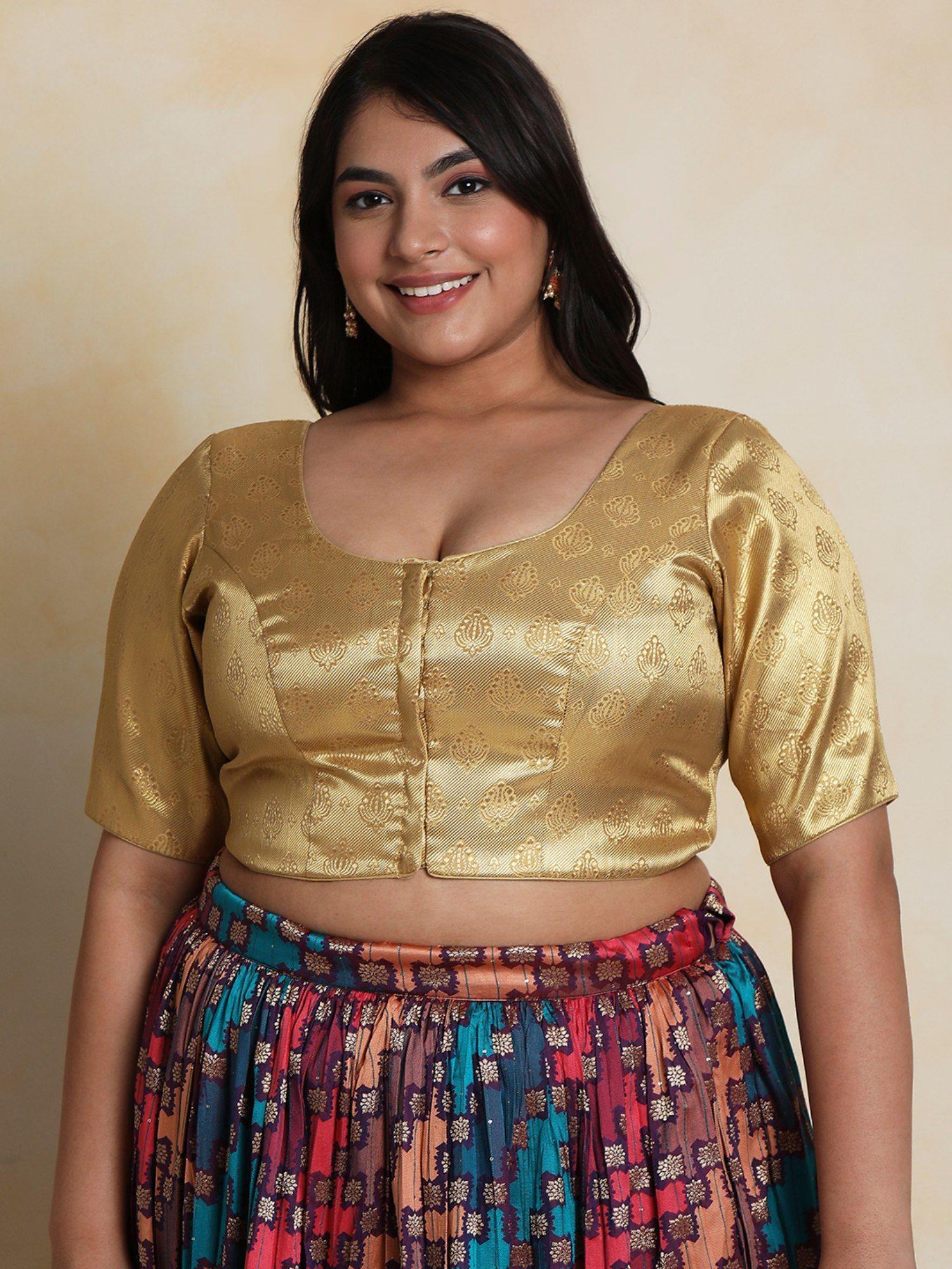 women's gold brocade readymade saree blouse