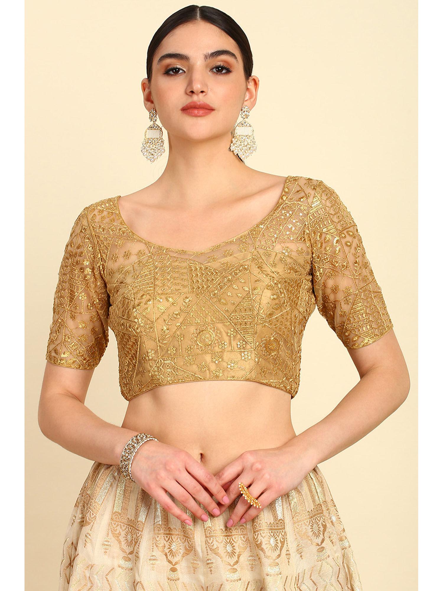 women's gold net embroidered blouse with zari