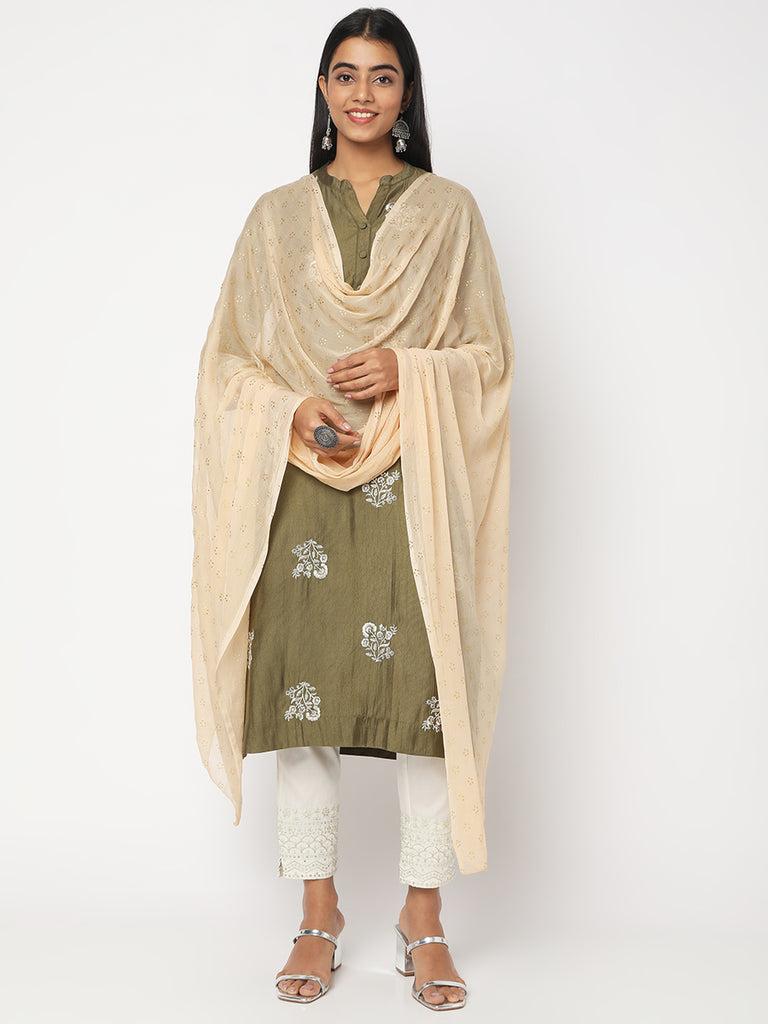 women's gold nylon chiffon printed dupatta