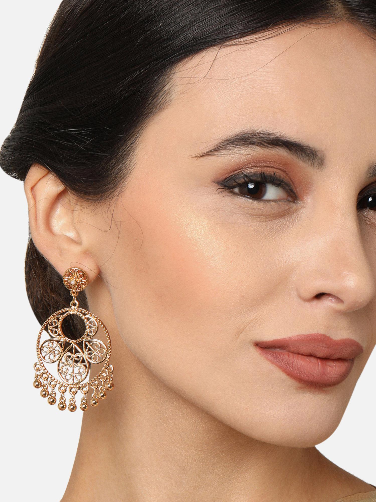 women's golden beaded chandbalis earring