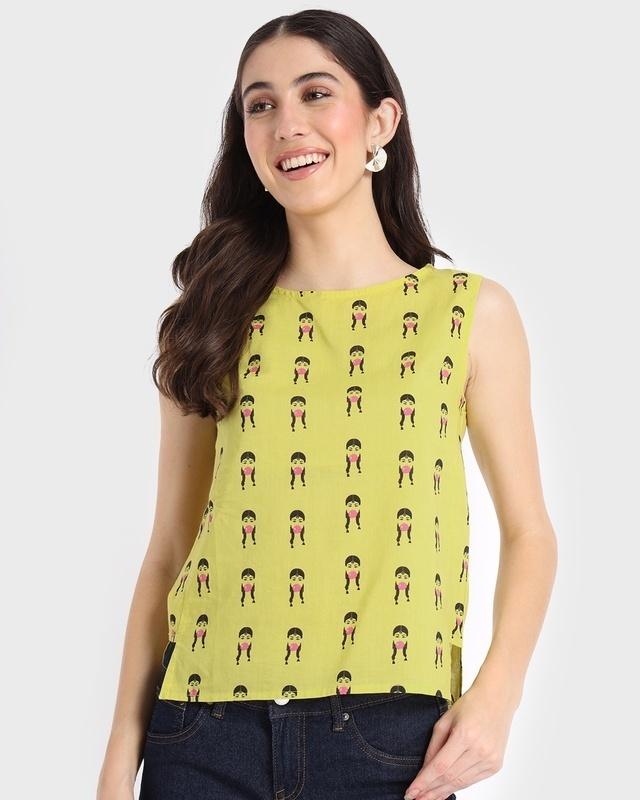 women's green all over printed sleeveless top