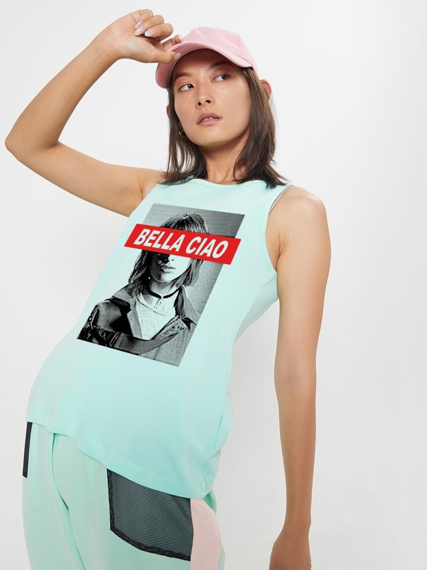 women's green bella tokyo graphic printed tank top