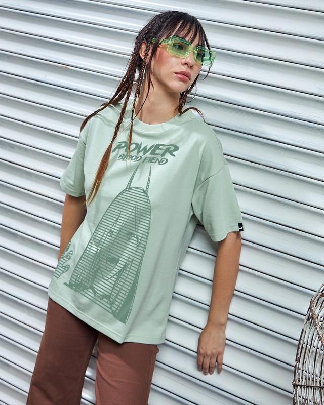 women's green blood fiend graphic printed oversized t-shirt