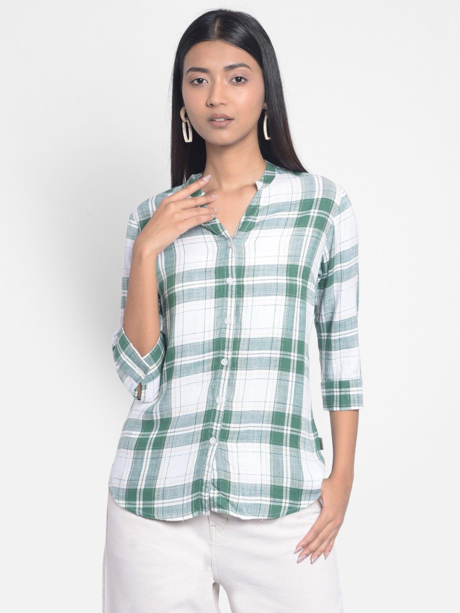 women's green checked shirt