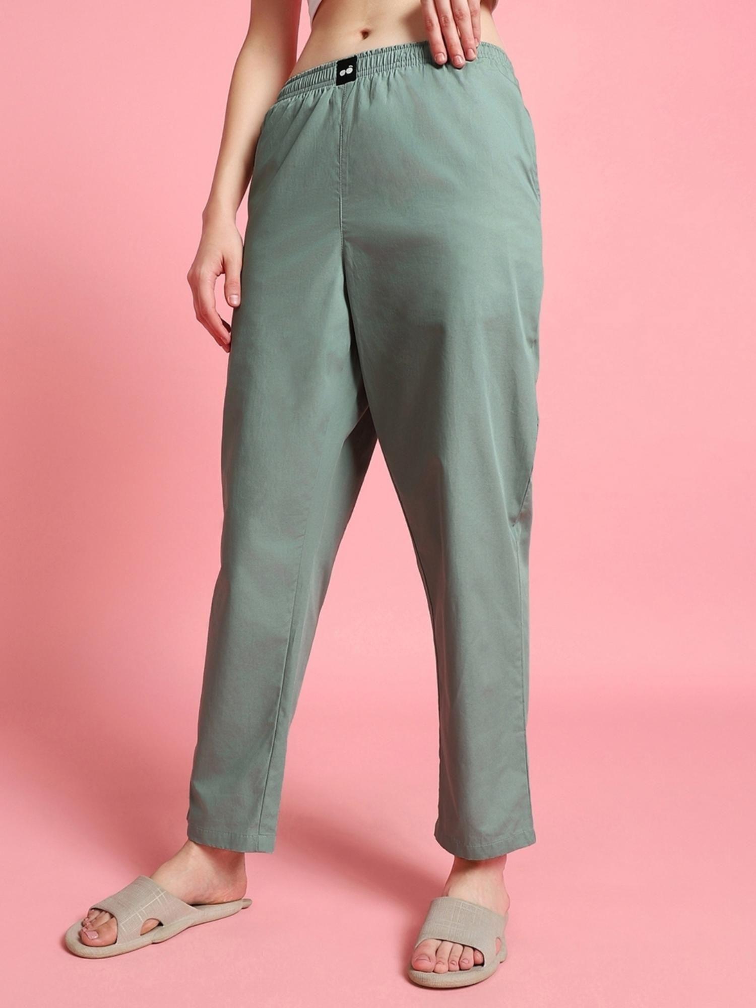 women's green elastic pyjama pant